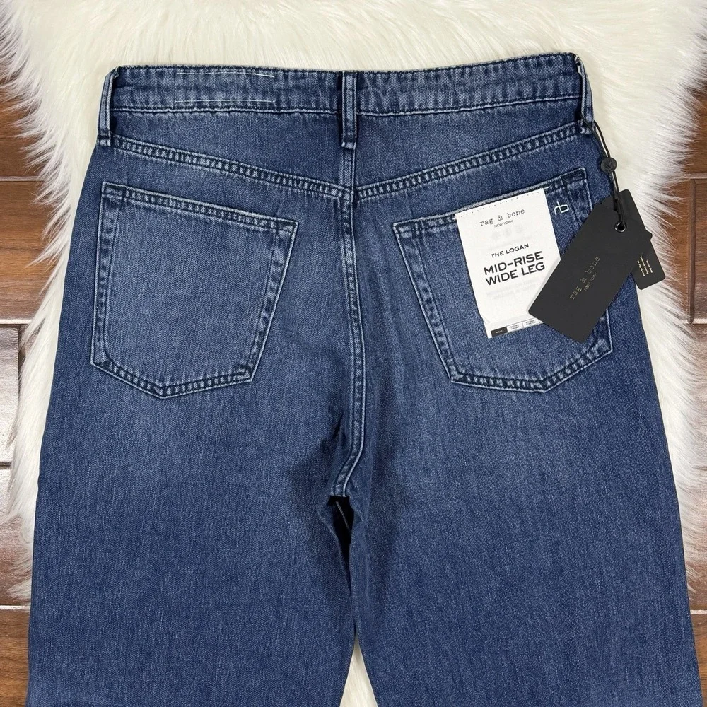 Rag & Bone Women's Size 28 Logan Mid Rise Wide‎ Leg Denim Jeans in Charlock